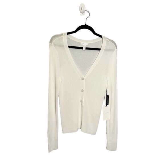 NWT Leith Women Size Large White Ribbed Knit 3 Button Deep V Pullover Sweater - Picture 1 of 8